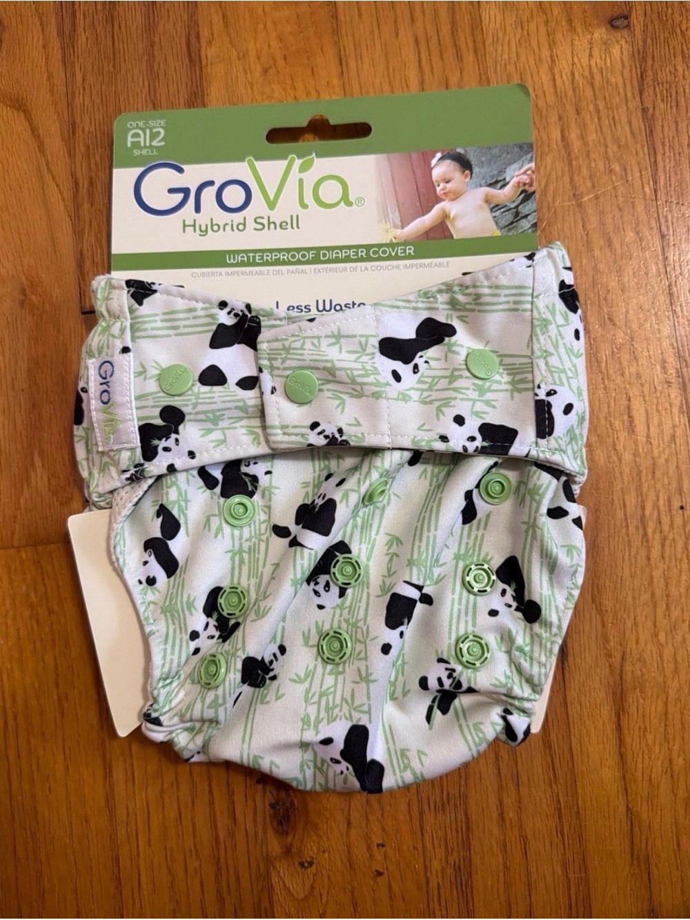 GroVia Hybrid Shell Diaper Cover in Green Panda Print. Rare